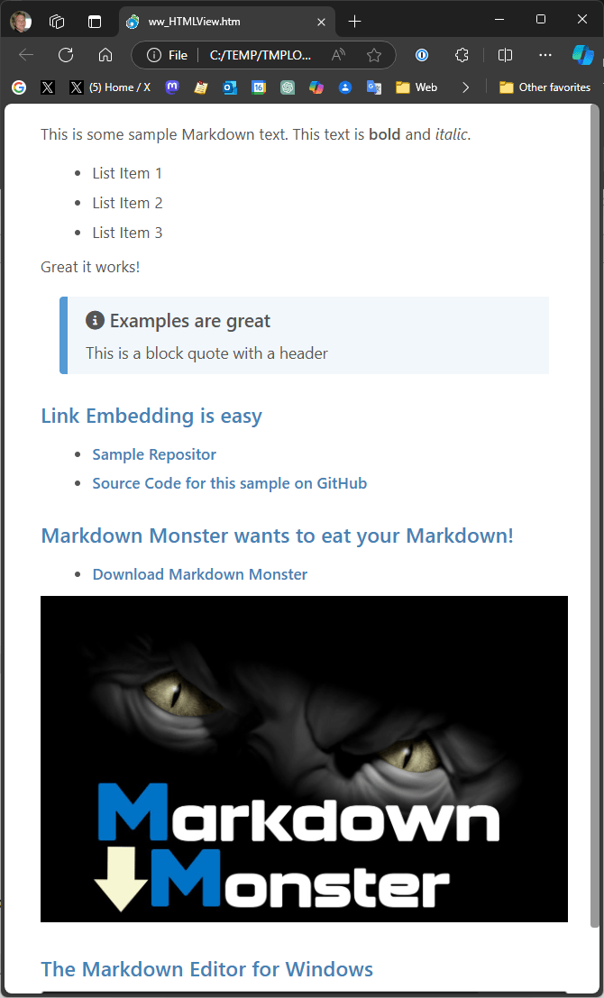 Markdown Template Output