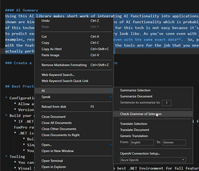 OpenAI MarkdownMonster AIOperations