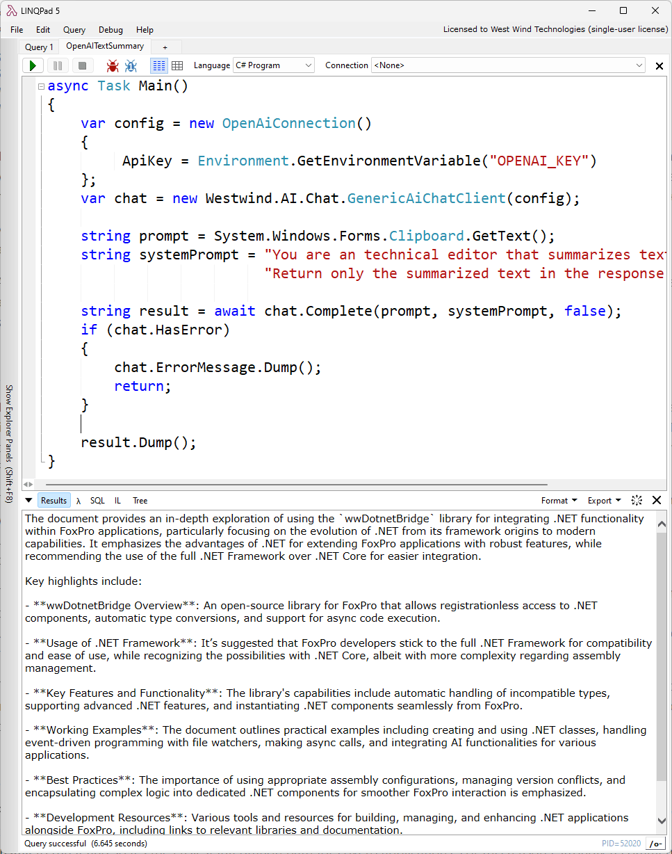 OpenAi Summary LinqPad