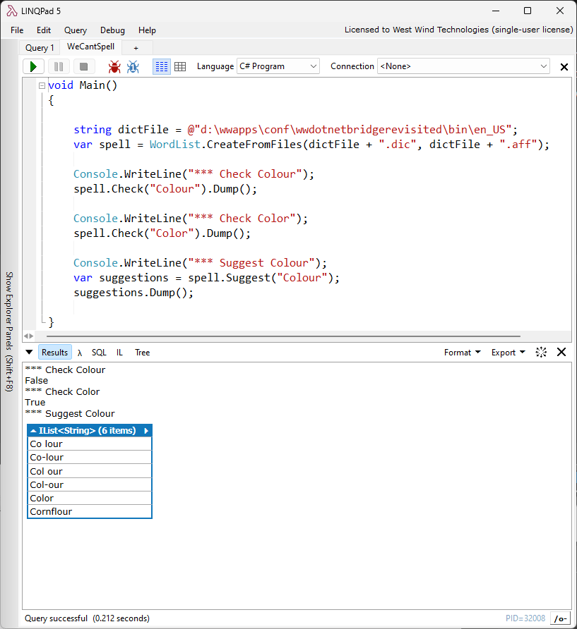 Spellcheck LinqPad