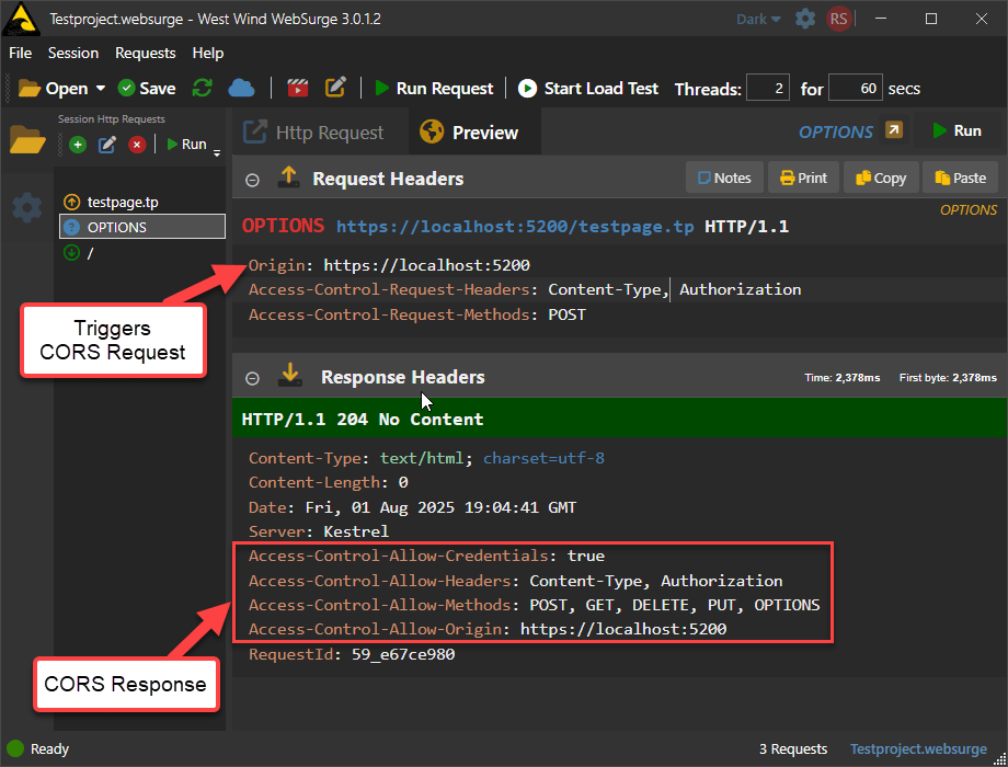 Preflight Options Requestion